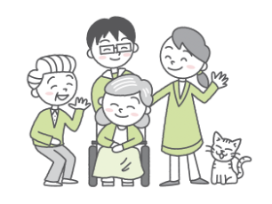 車椅子に座る女性と介護者